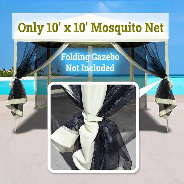 Alt view image 5 of 7 - YardGrow Replacement Mosquito Netting Mesh Sidewalls for 10'x10' Gazebo, Mosquito Net Only, 4 Pack (Ecru)