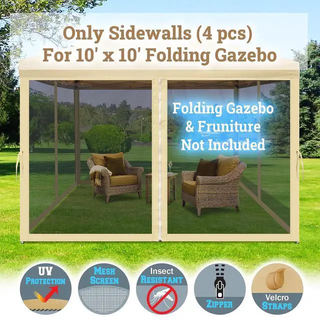 Alt view image 2 of 7 - YardGrow Replacement Mosquito Netting Mesh Sidewalls for 10'x10' Gazebo, Mosquito Net Only, 4 Pack (Beige)