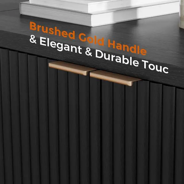 Alt view image 7 of 7 - Homhedy Cat Litter Box Enclosure,Modern Fluted Accent,Black | Wooden Cat Washroom Furniture, Indoor Cat House, Pet Storage Cabinet, Dog-Proof, Mid Century Modern Style