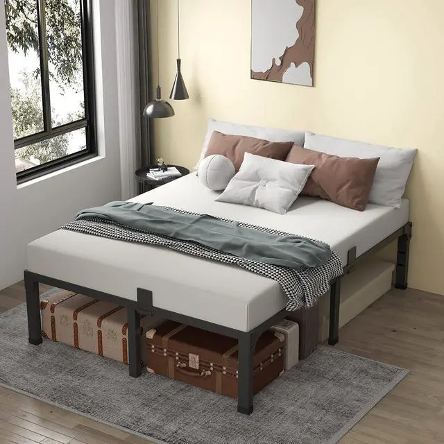 Alt view image 2 of 7 - MAF 14 Inch Metal Platform Full Size Bed Frames with Steel Slats Support | 4 Mattress Baffles, Heavy Duty, No Box Spring Needed, Noise Free, Non-Slip, Easy Assembly, Storage Space, Headboard Holes