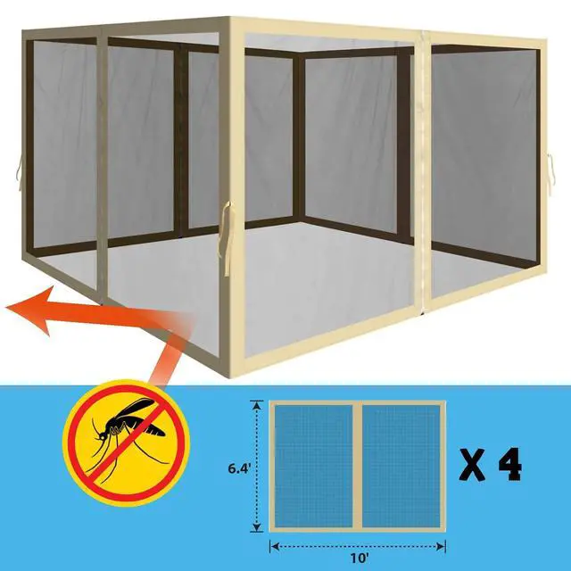 Alt view image 3 of 7 - YardGrow Replacement Mosquito Netting Mesh Sidewalls for 10'x10' Gazebo, Mosquito Net Only, 4 Pack (Beige)