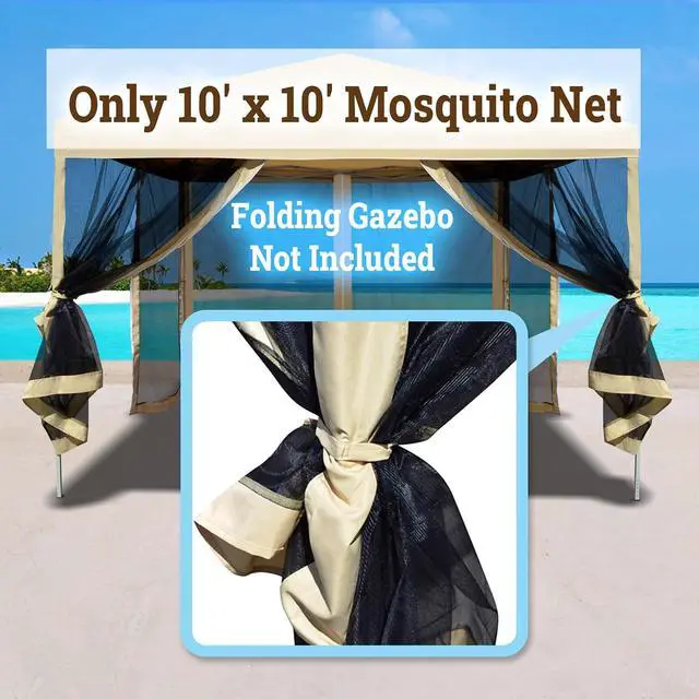 Alt view image 4 of 7 - YardGrow Replacement Mosquito Netting Mesh Sidewalls for 10'x10' Gazebo, Mosquito Net Only, 4 Pack (Beige)