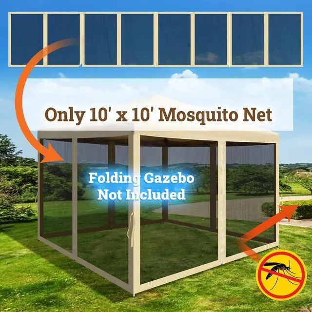 Alt view image 5 of 7 - YardGrow Replacement Mosquito Netting Mesh Sidewalls for 10'x10' Gazebo, Mosquito Net Only, 4 Pack (Beige)