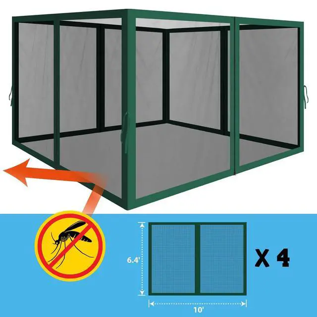 Alt view image 3 of 7 - YardGrow Replacement Mosquito Netting Mesh Sidewalls for 10'x10' Gazebo, Mosquito Net Only, 4 Pack (Green)