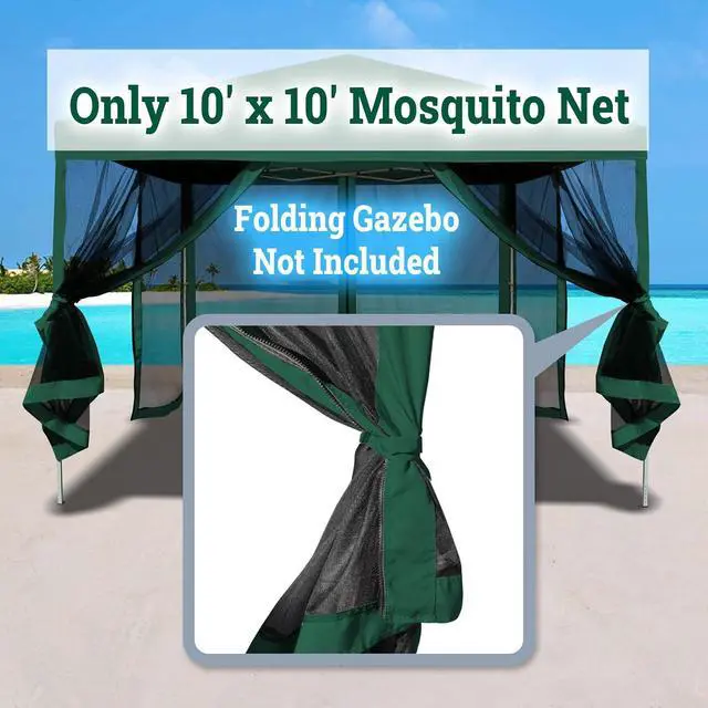 Alt view image 4 of 7 - YardGrow Replacement Mosquito Netting Mesh Sidewalls for 10'x10' Gazebo, Mosquito Net Only, 4 Pack (Green)