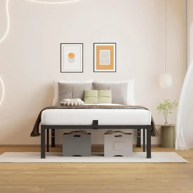 Alt view image 2 of 7 - MAF Twin Bed Frame 14 Inch Metal Platform Black with Mattress Slip Stopper | Heavy Duty Steel Slat Support, No Box Spring Needed, Easy Assembly, Storage Space, Noise Free, Headboard Holes