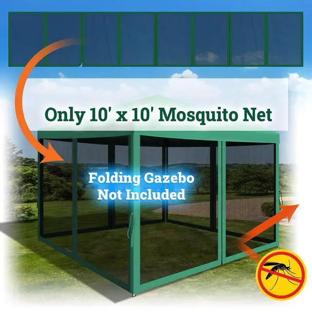 Alt view image 6 of 7 - YardGrow Replacement Mosquito Netting Mesh Sidewalls for 10'x10' Gazebo, Mosquito Net Only, 4 Pack (Green)