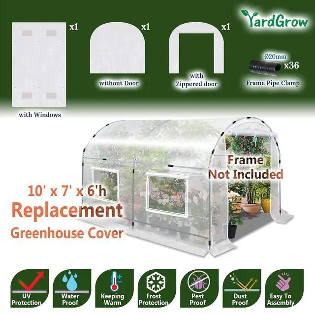 Alt view image 2 of 7 - YardGrow Half-Transparent Greenhouse Cover Replacement Greenhouse Replacement Cover ONLY, Frame NOT Included (10x7x6 FT)