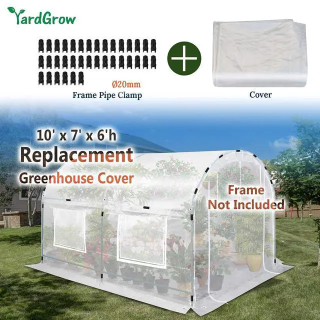 Alt view image 3 of 7 - YardGrow Half-Transparent Greenhouse Cover Replacement Greenhouse Replacement Cover ONLY, Frame NOT Included (10x7x6 FT)