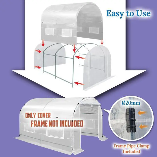 Alt view image 4 of 7 - YardGrow Half-Transparent Greenhouse Cover Replacement Greenhouse Replacement Cover ONLY, Frame NOT Included (10x7x6 FT)