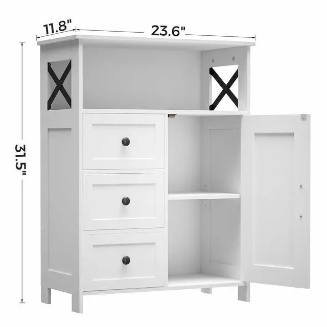Alt view image 2 of 7 - Homhedy Bathroom Storage Cabinet with 3 Drawers, Toilet Paper Cabinet | Farmhouse Freestanding Floor Cabinet with Door and Adjustable Shelf, Small Cabinet for Bathroom, Living Room, White