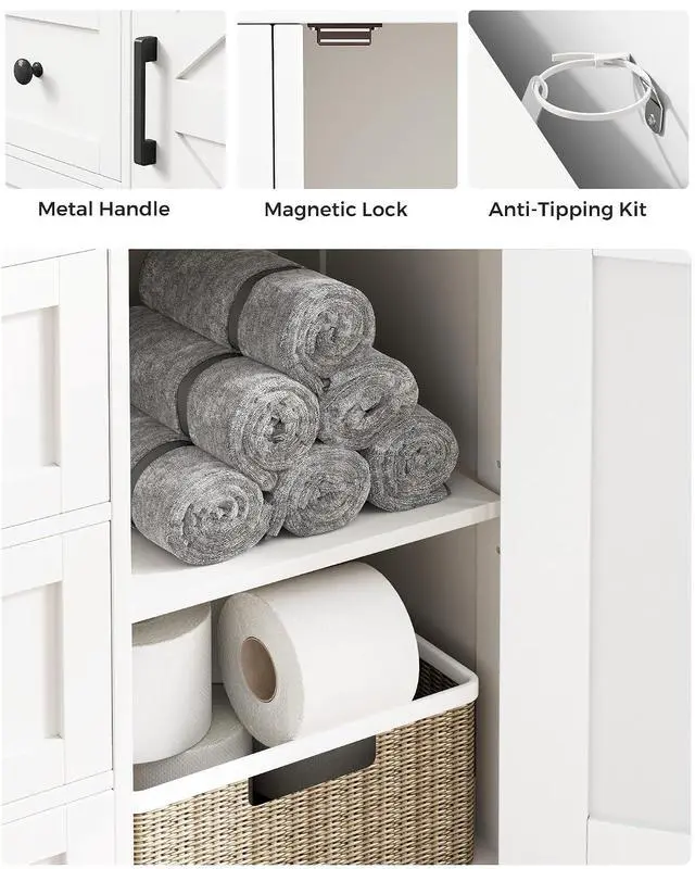 Alt view image 6 of 7 - Homhedy Bathroom Storage Cabinet with 3 Drawers, Toilet Paper Cabinet | Farmhouse Freestanding Floor Cabinet with Door and Adjustable Shelf, Small Cabinet for Bathroom, Living Room, White
