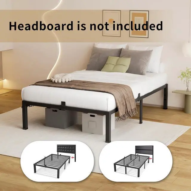 Alt view image 5 of 7 - MAF Twin Bed Frame 14 Inch Metal Platform Black with Mattress Slip Stopper | Heavy Duty Steel Slat Support, No Box Spring Needed, Easy Assembly, Storage Space, Noise Free, Headboard Holes