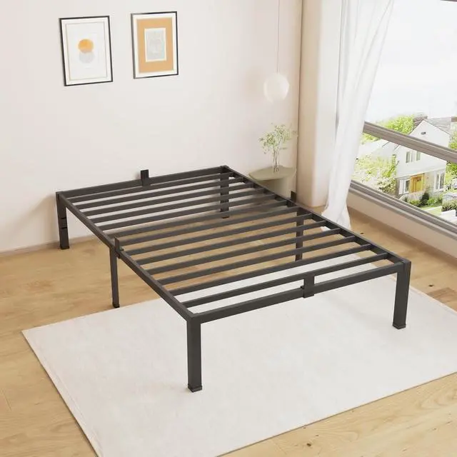 Alt view image 7 of 7 - MAF Twin Bed Frame 14 Inch Metal Platform Black with Mattress Slip Stopper | Heavy Duty Steel Slat Support, No Box Spring Needed, Easy Assembly, Storage Space, Noise Free, Headboard Holes