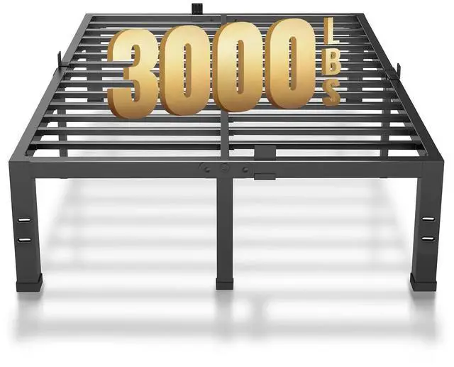Main image of MAF King Bed Frame 14 Inch Metal Platform Black with Mattress Slip Stopper | Heavy Duty Steel Slat Support, No Box Spring Needed, Easy Assembly, Storage Space, Noise Free, Headboard Holes