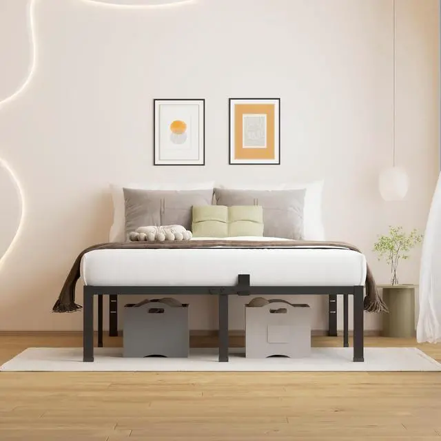 Alt view image 2 of 7 - MAF 18 Inch King Size Bed Frame Metal Platform Black with Mattress Stopper | Heavy Duty Steel Slat Support, No Box Spring Needed, Easy Assembly, Storage Space, Noise Free, Headboard Holes