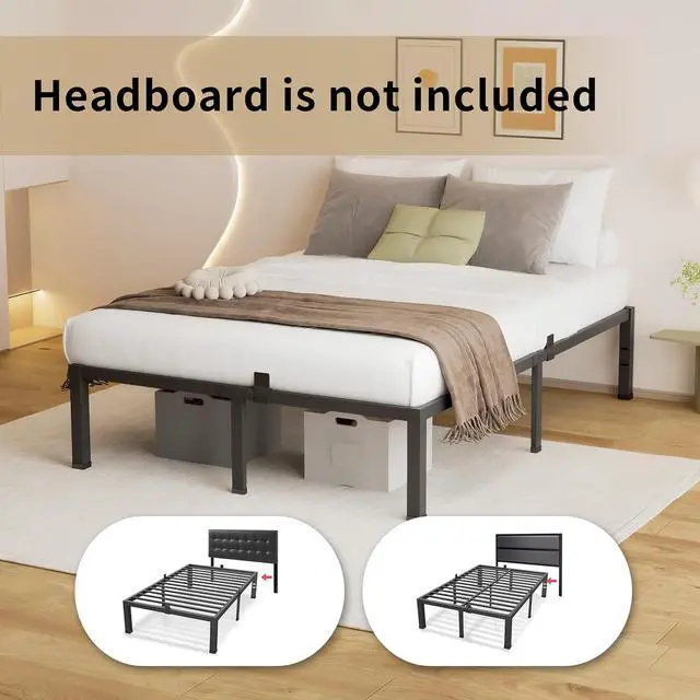 Alt view image 5 of 7 - MAF 18 Inch King Size Bed Frame Metal Platform Black with Mattress Stopper | Heavy Duty Steel Slat Support, No Box Spring Needed, Easy Assembly, Storage Space, Noise Free, Headboard Holes