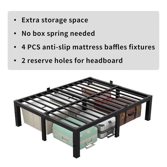 Alt view image 6 of 7 - MAF 18 Inch King Size Bed Frame Metal Platform Black with Mattress Stopper | Heavy Duty Steel Slat Support, No Box Spring Needed, Easy Assembly, Storage Space, Noise Free, Headboard Holes