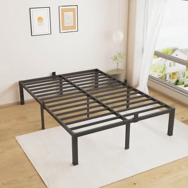 Alt view image 7 of 7 - MAF 18 Inch King Size Bed Frame Metal Platform Black with Mattress Stopper | Heavy Duty Steel Slat Support, No Box Spring Needed, Easy Assembly, Storage Space, Noise Free, Headboard Holes