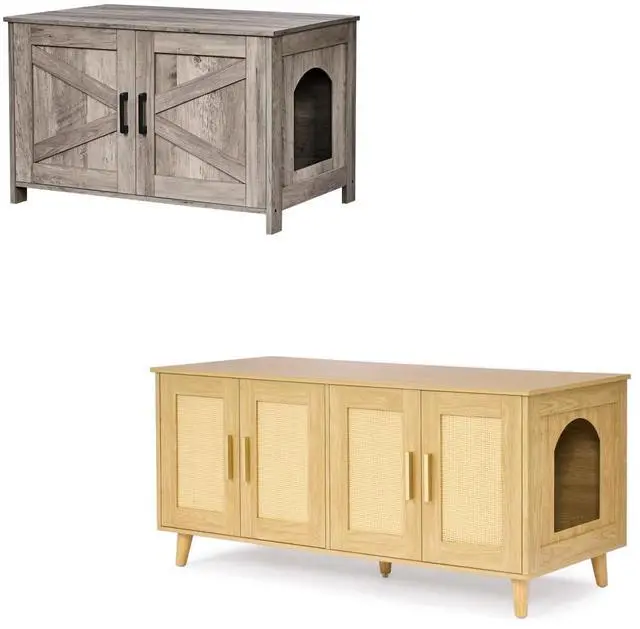 Main image of Homhedy Greige Cat Litter Box Enclosure and Boho Cat Litter Box Enclosure for 2 Cats