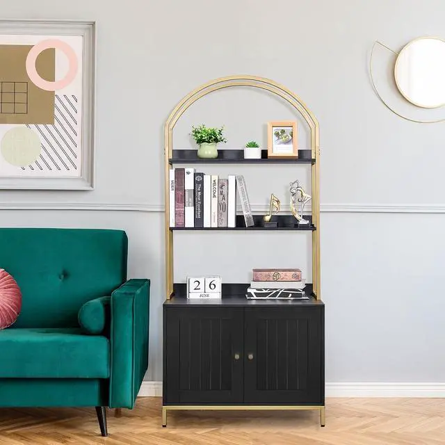 Alt view image 7 of 7 - Homhedy Cat Litter Box Enclosure, Litter Box Furniture Hidden with 2-Tier Storage Shelves,Black