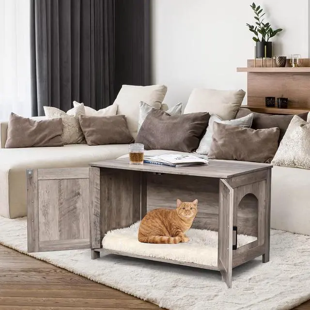 Alt view image 5 of 7 - Homhedy 31.5" L Cat Litter Box Enclosure and 47.2L Cat Litter Box Enclosure for 2 Cats