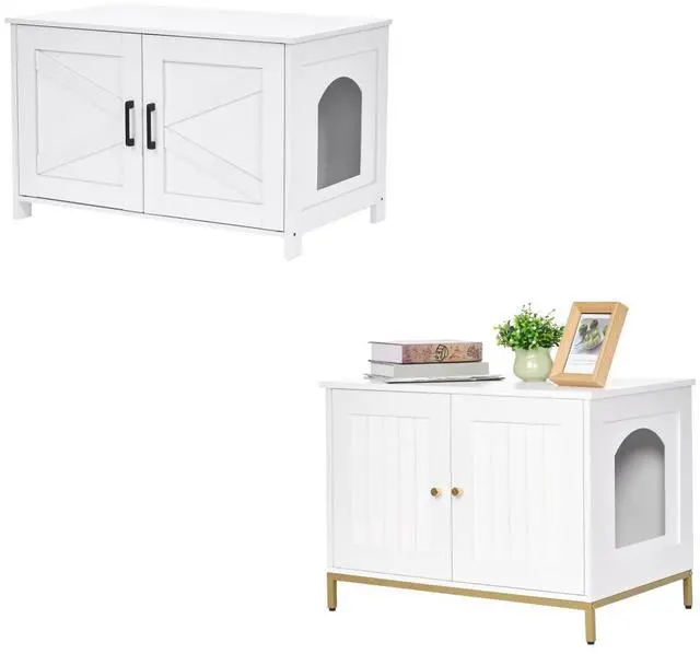 Main image of Homhedy Cat Litter Box Enclosure with Barn Door and Modern Style Cat Litter Box Enclosure