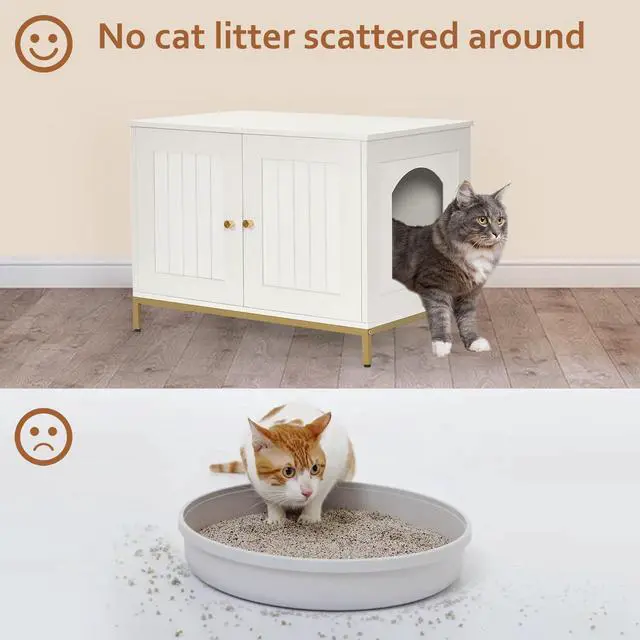 Alt view image 6 of 7 - Homhedy Cat Litter Box Enclosure, Litter Box Furniture Hidden with 2-Tier Storage Shelves