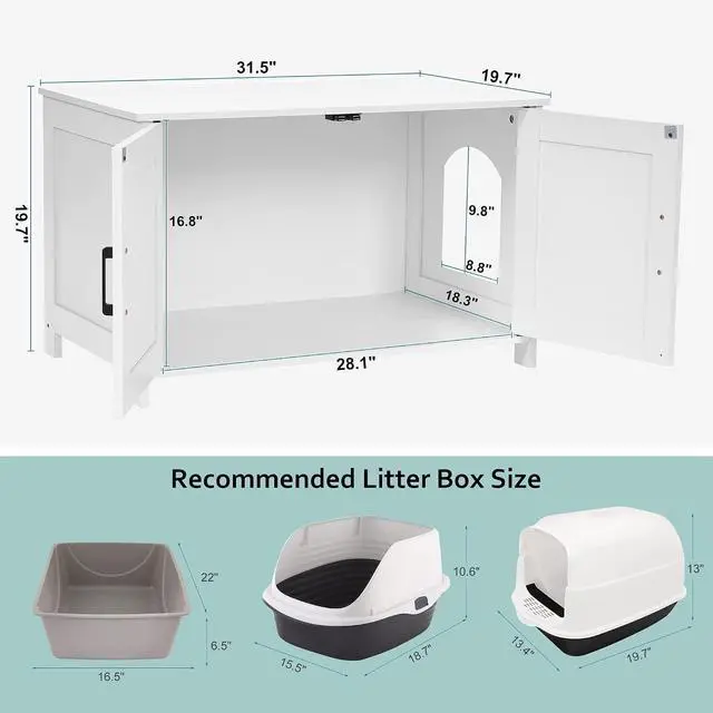 Alt view image 4 of 7 - Homhedy Cat Litter Box Enclosure with Barn Door and Modern Style Cat Litter Box Enclosure