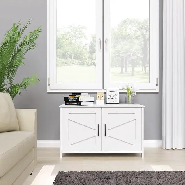 Alt view image 6 of 7 - Homhedy Cat Litter Box Enclosure with Barn Door and Modern Style Cat Litter Box Enclosure