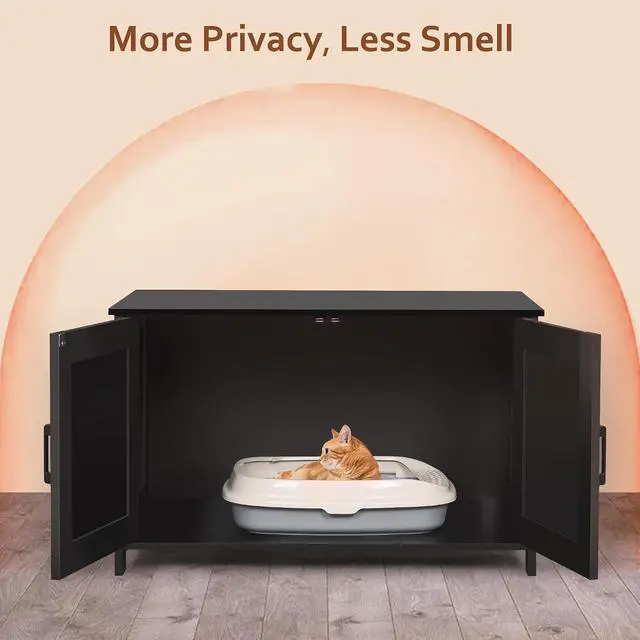 Alt view image 2 of 7 - Homhedy 31.5" L Cat Litter Box Enclosure and Modern Style 47.2L Cat Litter Box Enclosure for 2 Cats