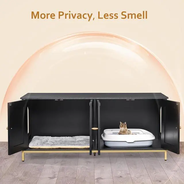 Alt view image 3 of 7 - Homhedy 31.5" L Cat Litter Box Enclosure and Modern Style 47.2L Cat Litter Box Enclosure for 2 Cats