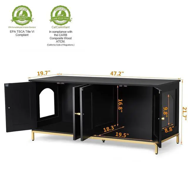 Alt view image 5 of 7 - Homhedy 31.5" L Cat Litter Box Enclosure and Modern Style 47.2L Cat Litter Box Enclosure for 2 Cats