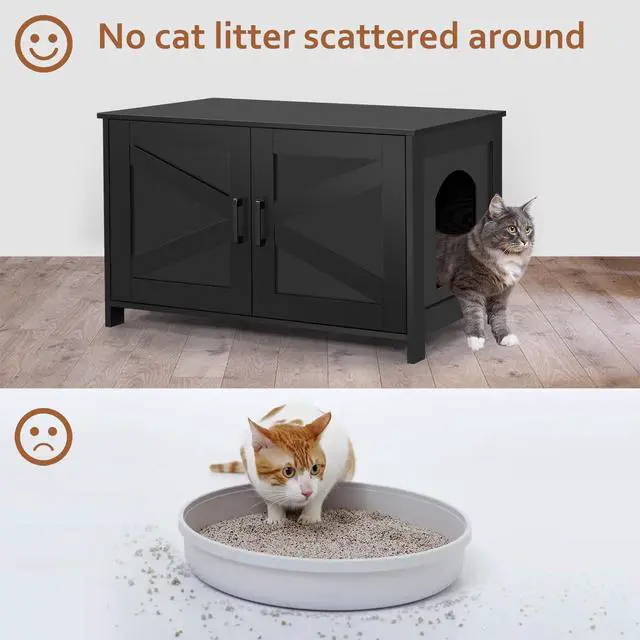 Alt view image 6 of 7 - Homhedy 31.5" L Cat Litter Box Enclosure and Modern Style 47.2L Cat Litter Box Enclosure for 2 Cats