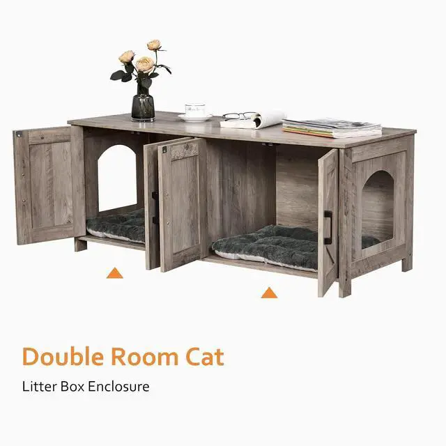 Alt view image 3 of 7 - Homhedy 31.5" L Cat Litter Box Enclosure and 47.2L Cat Litter Box Enclosure for 2 Cats