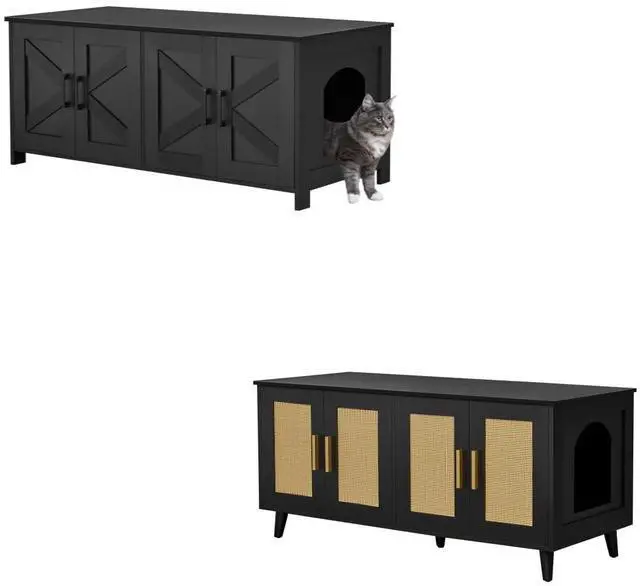 Main image of Homhedy Cat Litter Box Enclosure for 2 Cats Boho Style