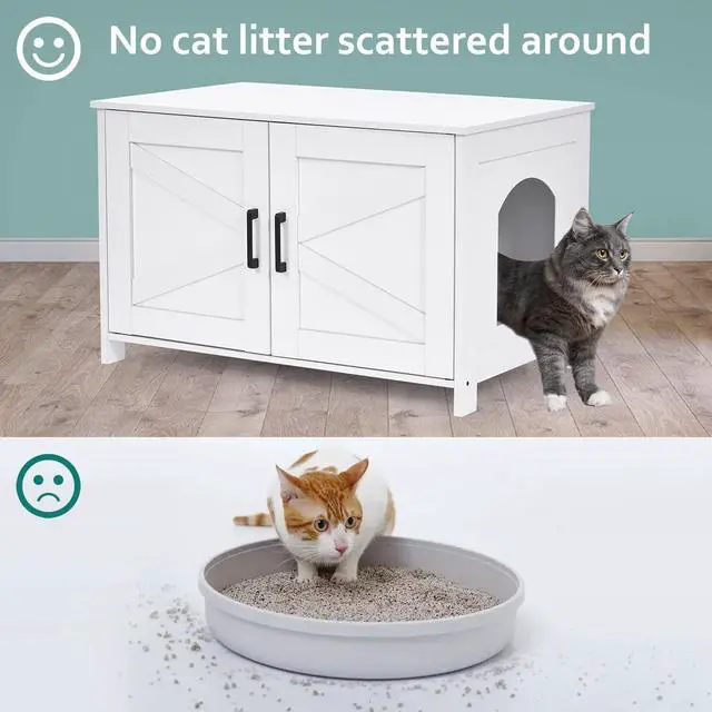 Alt view image 4 of 7 - Homhedy Cat Litter Box Enclosure with Barn Door and Litter Box Furniture Hidden with 2-Tier Storage Shelves