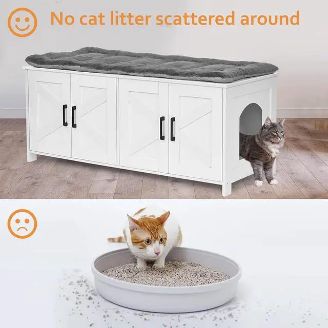 Alt view image 7 of 7 - Homhedy 31.5" L Cat Litter Box Enclosure and 47.2L Cat Litter Box Enclosure for 2 Cats
