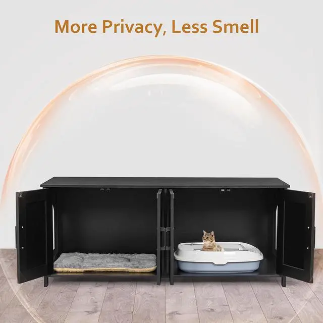 Alt view image 4 of 7 - Homhedy Cat Litter Box Enclosure for 2 Cats Boho Style
