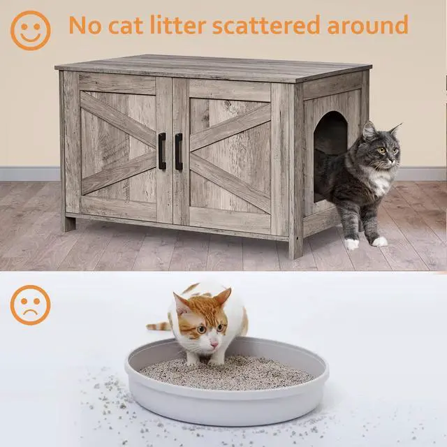 Alt view image 6 of 7 - Homhedy 31.5" L Cat Litter Box Enclosure and 47.2L Cat Litter Box Enclosure for 2 Cats