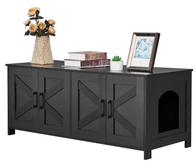 Alt view image 2 of 7 - Homhedy Cat Litter Box Enclosure for 2 Cats Boho Style