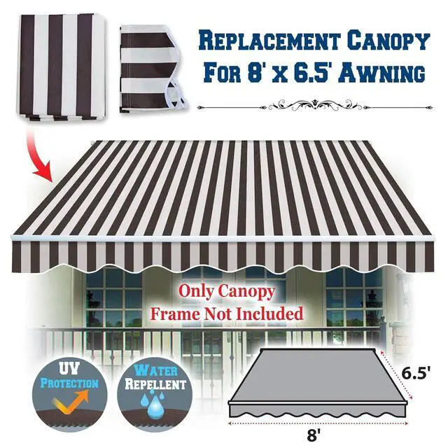 Alt view image 2 of 7 - YardGrow Retractable Awning Fabric Replacement Outdoor Sunshade Canopy Awning Cover for 8' x 6.5' Awning, Canopy ONLY (Brown with White)