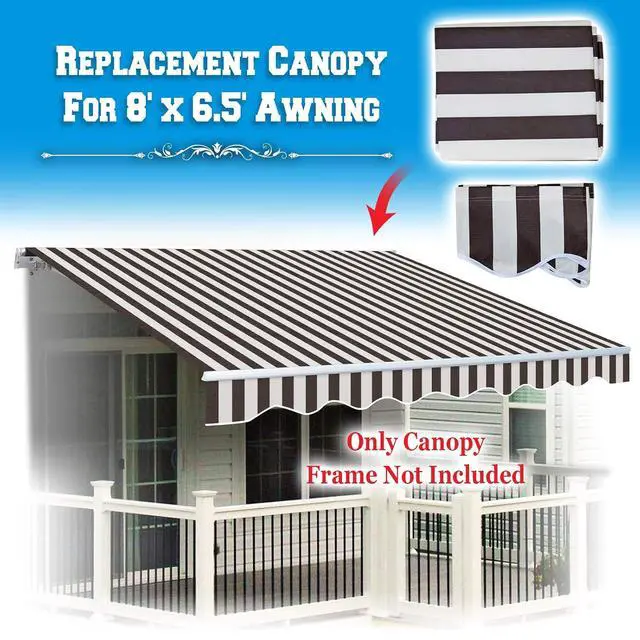 Alt view image 3 of 7 - YardGrow Retractable Awning Fabric Replacement Outdoor Sunshade Canopy Awning Cover for 8' x 6.5' Awning, Canopy ONLY (Brown with White)