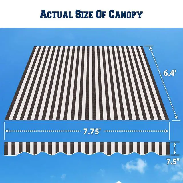 Alt view image 4 of 7 - YardGrow Retractable Awning Fabric Replacement Outdoor Sunshade Canopy Awning Cover for 8' x 6.5' Awning, Canopy ONLY (Brown with White)