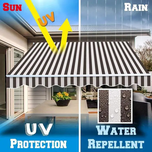 Alt view image 5 of 7 - YardGrow Retractable Awning Fabric Replacement Outdoor Sunshade Canopy Awning Cover for 8' x 6.5' Awning, Canopy ONLY (Brown with White)