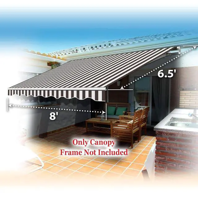 Alt view image 6 of 7 - YardGrow Retractable Awning Fabric Replacement Outdoor Sunshade Canopy Awning Cover for 8' x 6.5' Awning, Canopy ONLY (Brown with White)