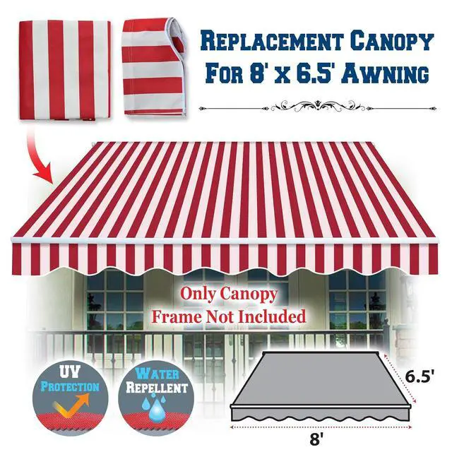 Alt view image 2 of 7 - YardGrow Retractable Awning Fabric Replacement Outdoor Sunshade Canopy Awning Cover for 8' x 6.5' Awning, Canopy ONLY (Red with White)