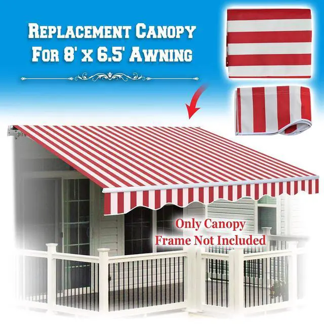Alt view image 3 of 7 - YardGrow Retractable Awning Fabric Replacement Outdoor Sunshade Canopy Awning Cover for 8' x 6.5' Awning, Canopy ONLY (Red with White)