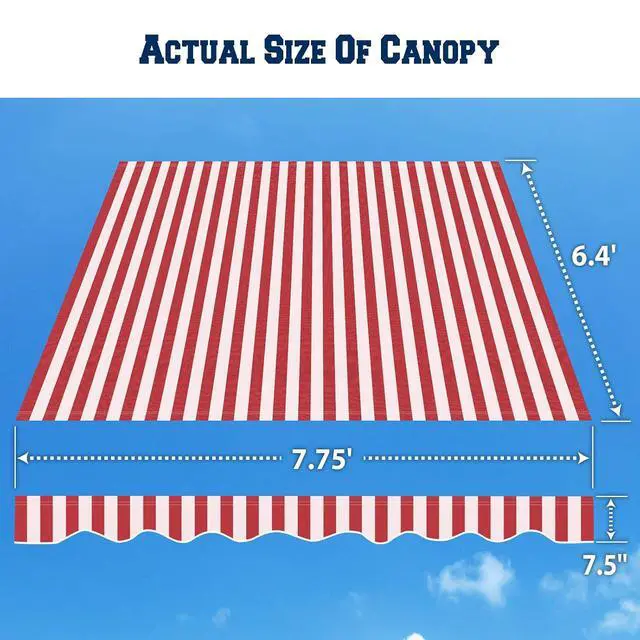 Alt view image 4 of 7 - YardGrow Retractable Awning Fabric Replacement Outdoor Sunshade Canopy Awning Cover for 8' x 6.5' Awning, Canopy ONLY (Red with White)
