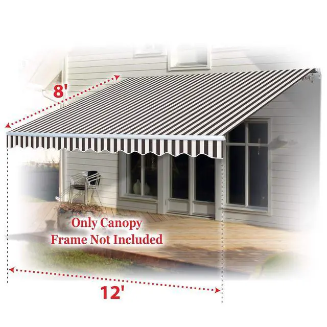 Alt view image 6 of 7 - YardGrow Retractable Awning Fabric Replacement Outdoor Sunshade Canopy Awning Cover for 12' x 8' Awning, Canopy ONLY (Brown with white)